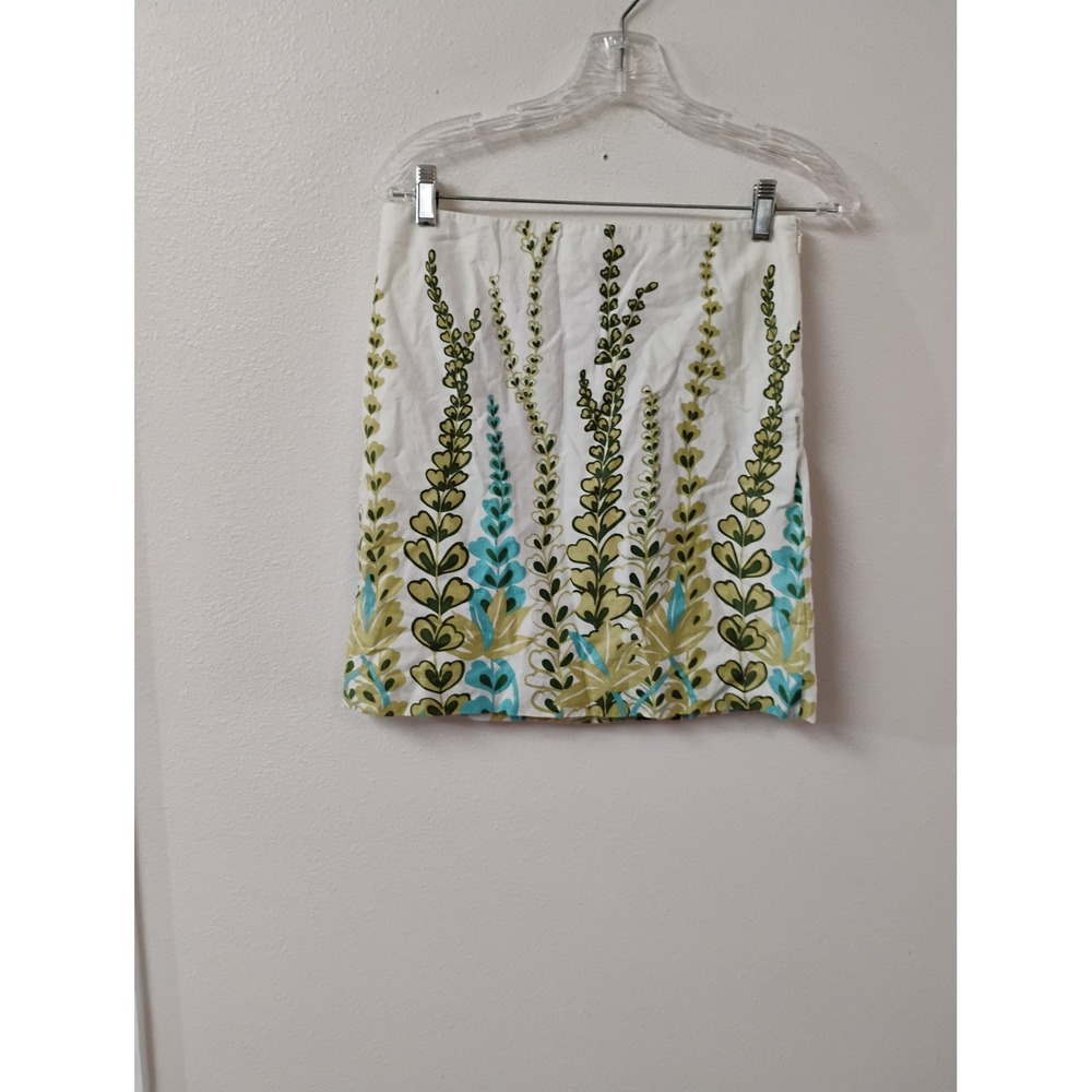 Ann Taylor LOFT Floral Botanical Vine Mini Skirt White Green Turquoise Size 2